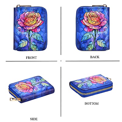Set of 2 Dark Blue with Rose Pattern Long Wallet and Small Wallet