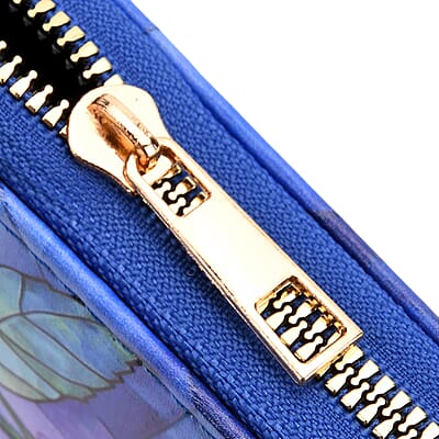 Set of 2 Dark Blue with Rose Pattern Long Wallet and Small Wallet