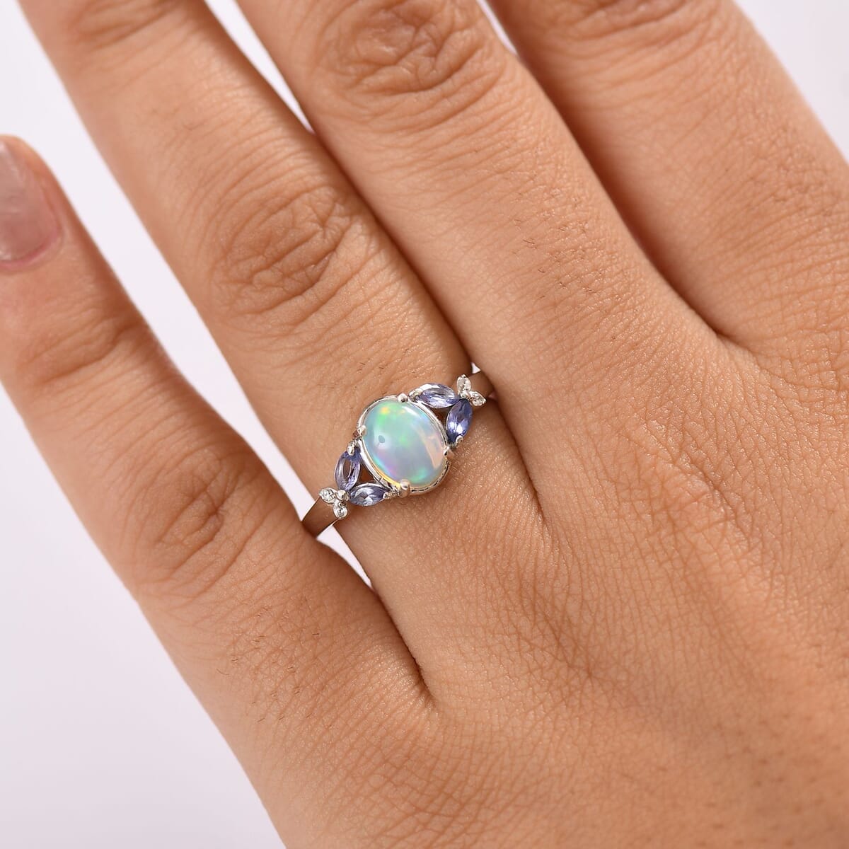 D'Joy Ethiopian Welo Opal and Multi Gemstone 1.15 ctw Ring in Rhodium Over Sterling Silver (Size 10.0) image number 2