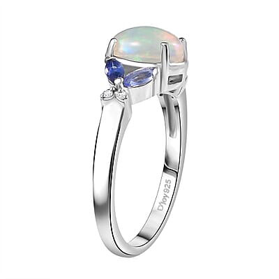 D'Joy Ethiopian Welo Opal and Multi Gemstone 1.15 ctw Ring in Rhodium Over Sterling Silver (Size 10.0)