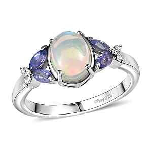D'Joy Ethiopian Welo Opal and Multi Gemstone 1.15 ctw Ring in Rhodium Over Sterling Silver (Size 9.0)