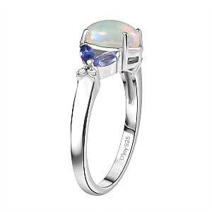 D'Joy Ethiopian Welo Opal and Multi Gemstone 1.15 ctw Ring in Rhodium Over Sterling Silver (Size 9.0)