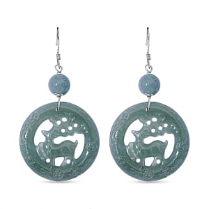Olmec Jade (D)ite 40.00 ctw Earrings in Rhodium Over Sterling Silver