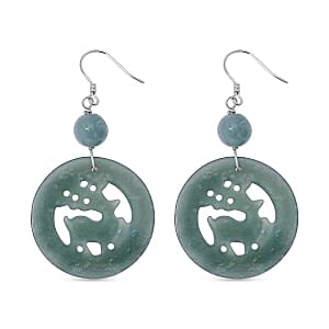 Olmec Jade (D)ite 40.00 ctw Earrings in Rhodium Over Sterling Silver