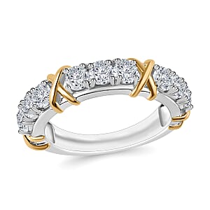 D'Joy Moissanite 0.90 ctw XOXO Band Ring in 18K Vermeil YG and Rhodium Over Sterling Silver (Size 9.0)