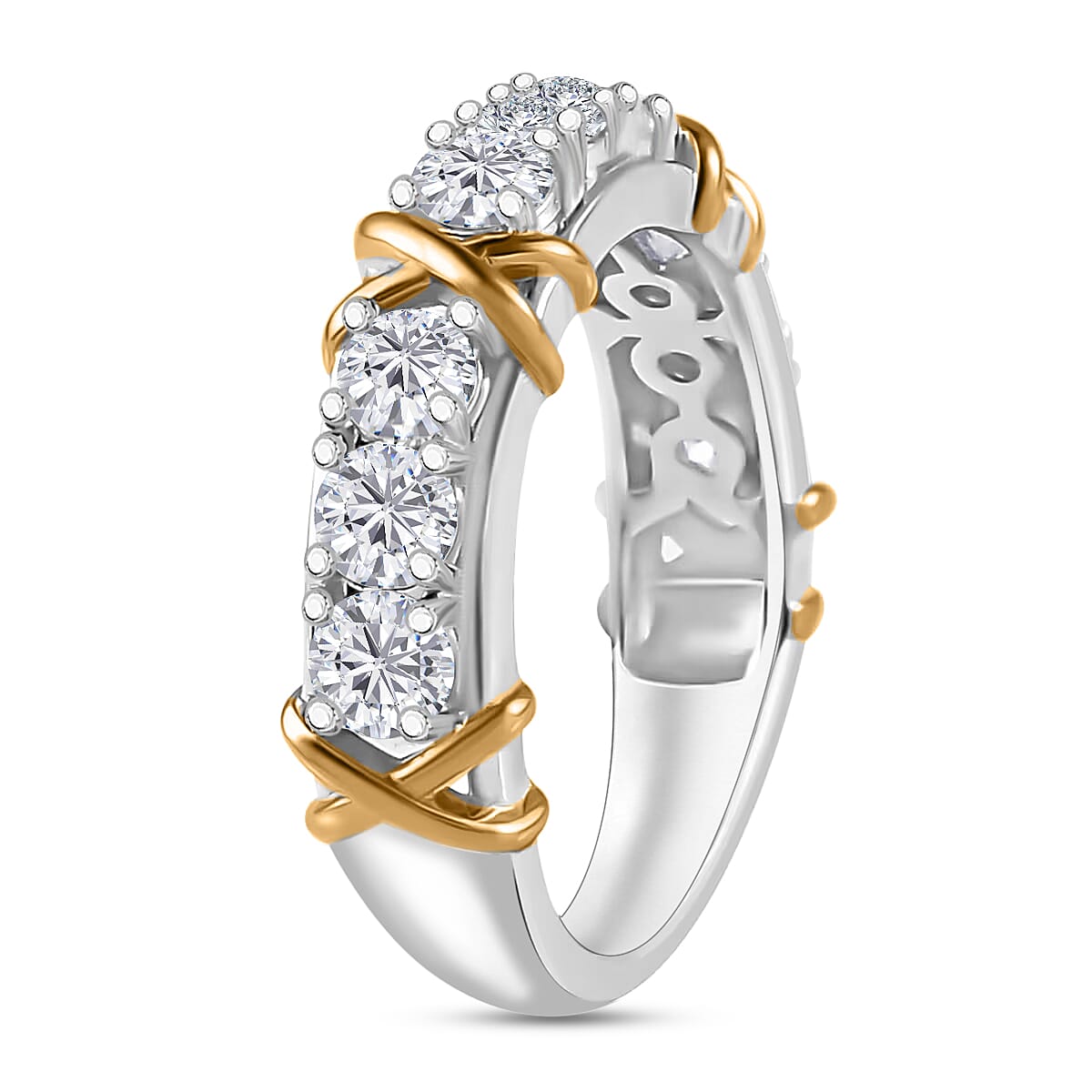 D'Joy Moissanite 0.90 ctw XOXO Band Ring in 18K Vermeil YG and Rhodium Over Sterling Silver (Size 9.5) image number 2