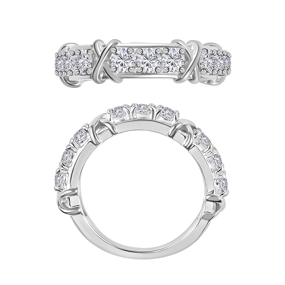 D'Joy Moissanite XOXO Band Ring in Rhodium Over Sterling Silver 0.90 ctw (Size 10.0) (Del. In 10-12 Days) image number 3