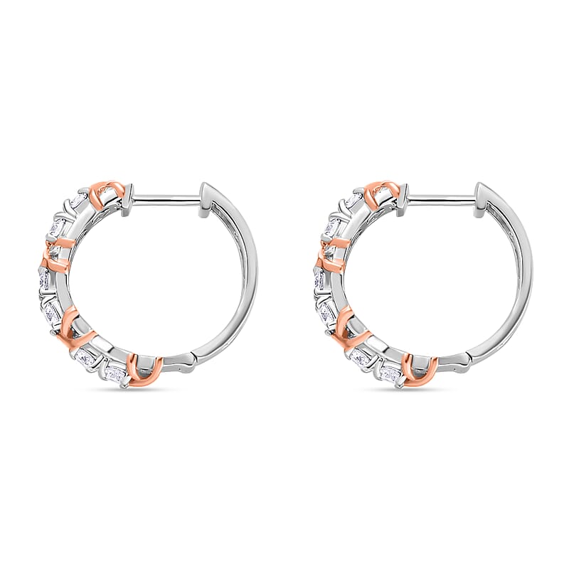 D'Joy Moissanite 1.44 ctw XOXO Hoop Earrings in 18K Vermeil RG and Rhodium Over Sterling Silver