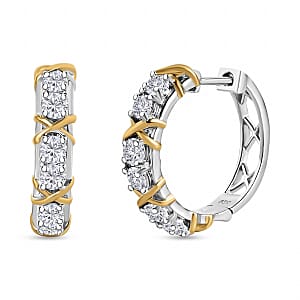 D'Joy Moissanite 1.25 ctw XOXO Hoop Earrings in 18K Vermeil YG and Rhodium Over Sterling Silver (Del. in 10-12 Days)