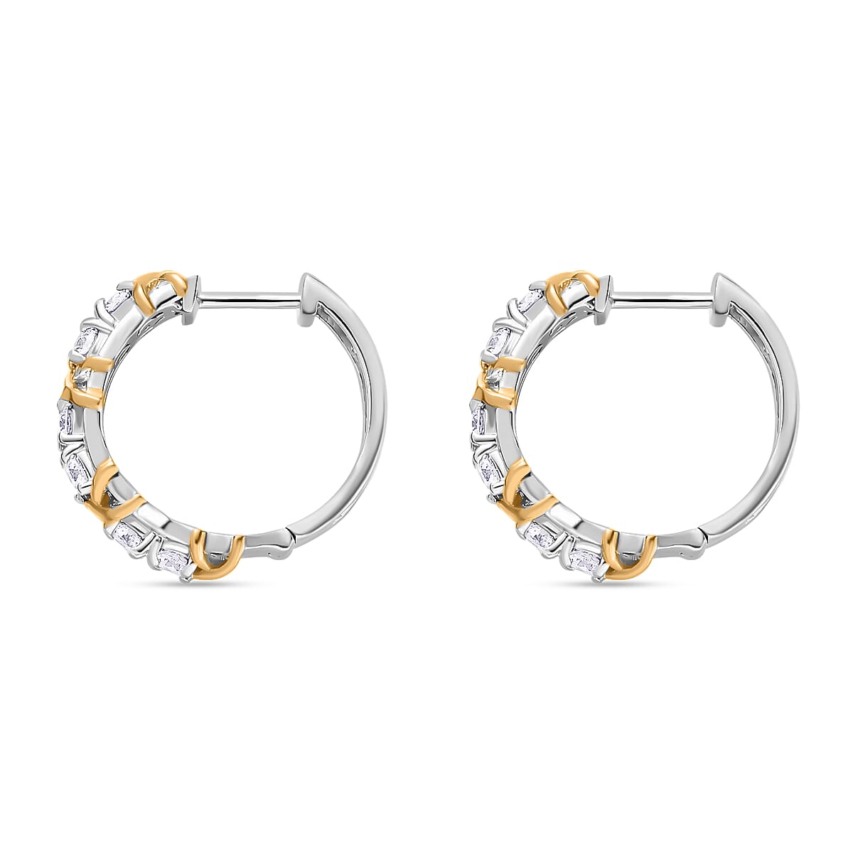 D'Joy Moissanite 1.25 ctw XOXO Hoop Earrings in 18K Vermeil YG and Rhodium Over Sterling Silver (Del. in 10-12 Days) image number 2