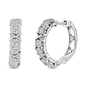 D'Joy Moissanite 1.44 ctw XOXO Hoop Earrings in Rhodium Over Sterling Silver (Del. in 10-12 Days)