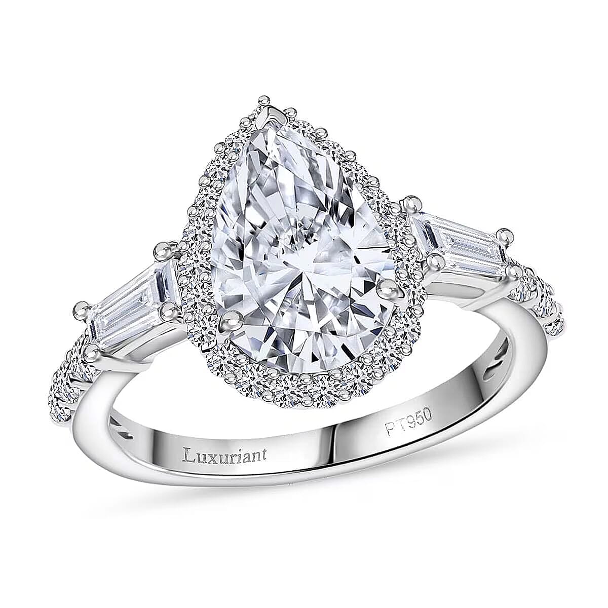 IGI Certified 950 Platinum Luxuriant Lab Grown Diamond (E-F, VS) Dew Drop Ring (Size 7.5) 3.00 ctw image number 0