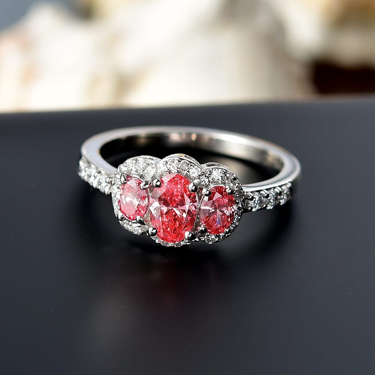 SGL Certified Luxuriant Lab Grown Pink and White Diamond VS 1.25 ctw Trinity of Love Ring in 950 Platinum (Size 10.0) 4.65 Grams image number 1