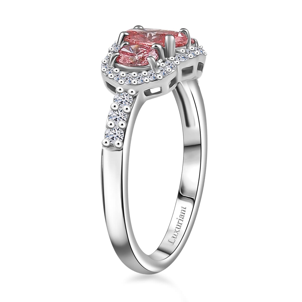 SGL Certified Luxuriant Lab Grown Pink and White Diamond VS 1.25 ctw Trinity of Love Ring in 950 Platinum (Size 10.0) 4.65 Grams image number 3