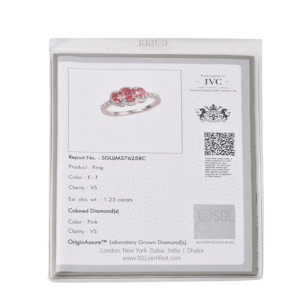 SGL Certificate 950 Platinum Luxuriant Lab Grown Pink Diamond, Lab Grown Diamond (E-F, VS) Ring (Size 5.0) (4.65 g) 1.25 ctw image number 6