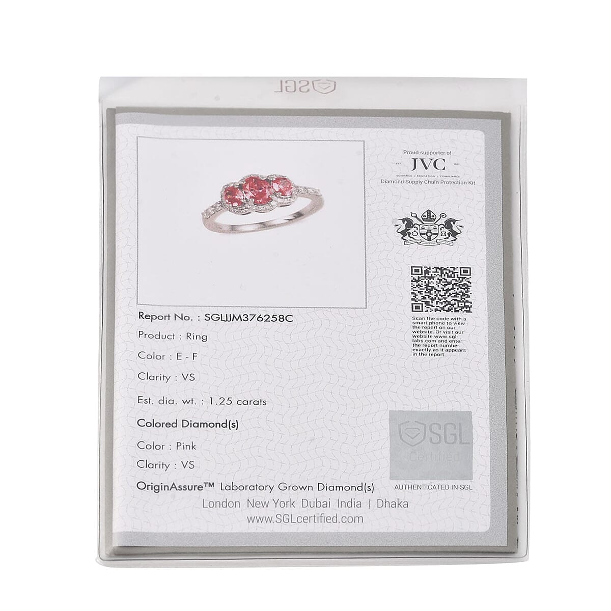 SGL Certificate 950 Platinum Luxuriant Lab Grown Pink Diamond, Lab Grown Diamond (E-F, VS) Ring (Size 5.5) (4.65 g) 1.25 ctw image number 6