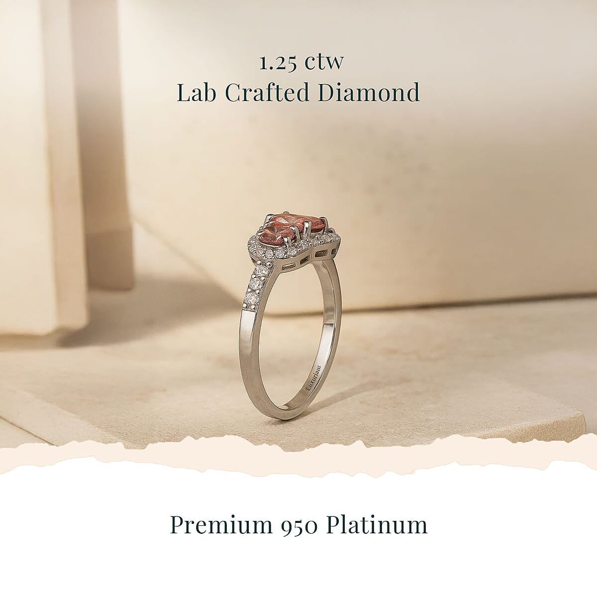 SGL Certified Luxuriant Lab Grown Pink Diamond (IR) VS and Lab Grown Diamond 1.25 ctw Trinity of Love Ring in 950 Platinum (Size 8.0) 4.65 Grams image number 2