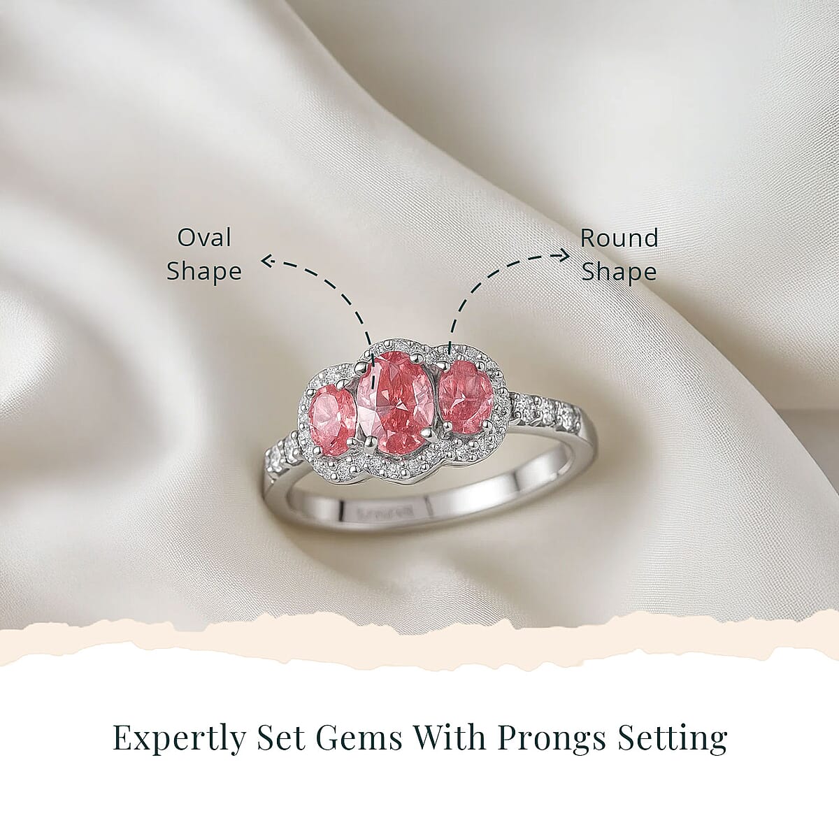 SGL Certified Luxuriant Lab Grown Pink Diamond (IR) VS and Lab Grown Diamond 1.25 ctw Trinity of Love Ring in 950 Platinum (Size 8.0) 4.65 Grams image number 4