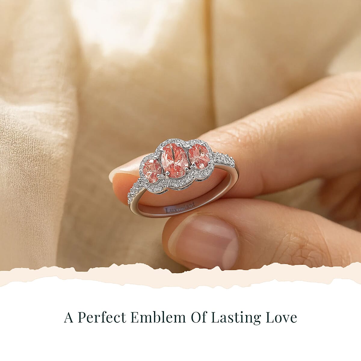 SGL Certified Luxuriant Lab Grown Pink Diamond (IR) VS and Lab Grown Diamond 1.25 ctw Trinity of Love Ring in 950 Platinum (Size 8.0) 4.65 Grams image number 5