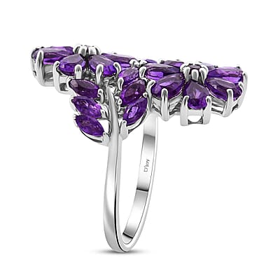 African Amethyst 3.80 ctw Bypass Flower Ring in Rhodium Over Sterling Silver (Size 10.0)