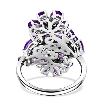 African Amethyst 3.80 ctw Bypass Flower Ring in Rhodium Over Sterling Silver (Size 10.0)