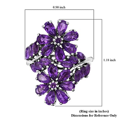 African Amethyst 3.80 ctw Bypass Flower Ring in Rhodium Over Sterling Silver (Size 10.0)