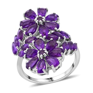 African Amethyst 3.80 ctw Bypass Flower Ring in Rhodium Over Sterling Silver (Size 5.0)