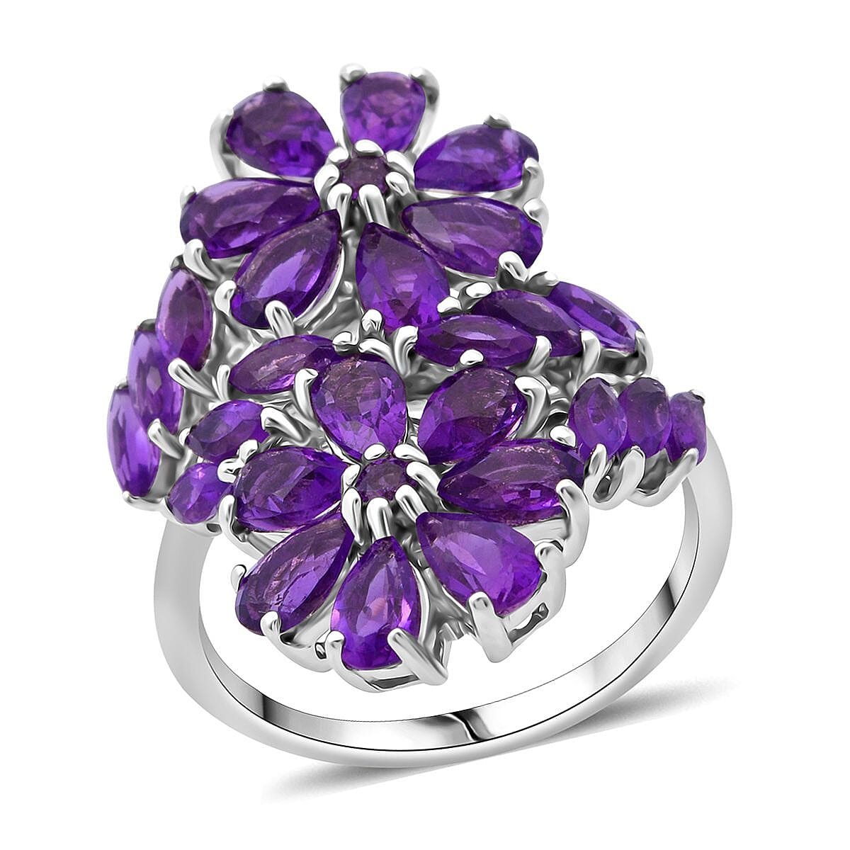African Amethyst 3.80 ctw Bypass Flower Ring in Rhodium Over Sterling Silver (Size 6.0) image number 0