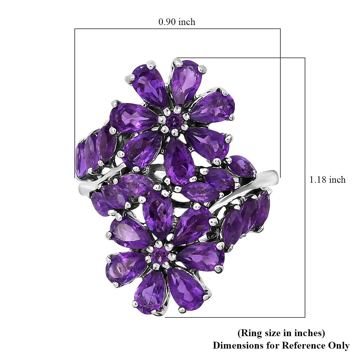 African Amethyst 3.80 ctw Bypass Flower Ring in Rhodium Over Sterling Silver (Size 7.0) image number 5