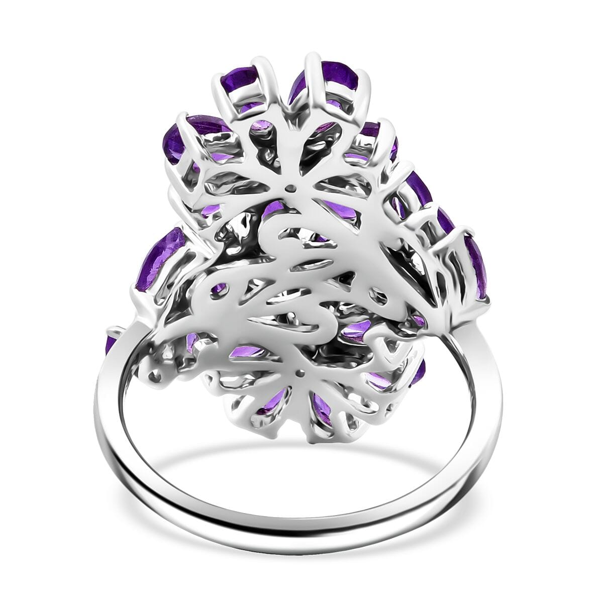 African Amethyst 3.80 ctw Bypass Flower Ring in Rhodium Over Sterling Silver (Size 8.0) image number 4