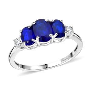 D'Joy Tanzanian Blue Spinel (DF) and Moissanite 2.00 ctw Ring in Rhodium Over Sterling Silver (Size 10.0)