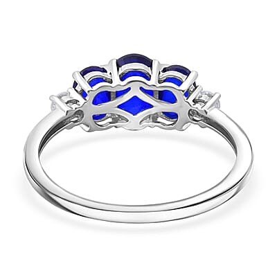 D'Joy Tanzanian Blue Spinel (DF) and Moissanite 2.00 ctw Ring in Rhodium Over Sterling Silver (Size 10.0)