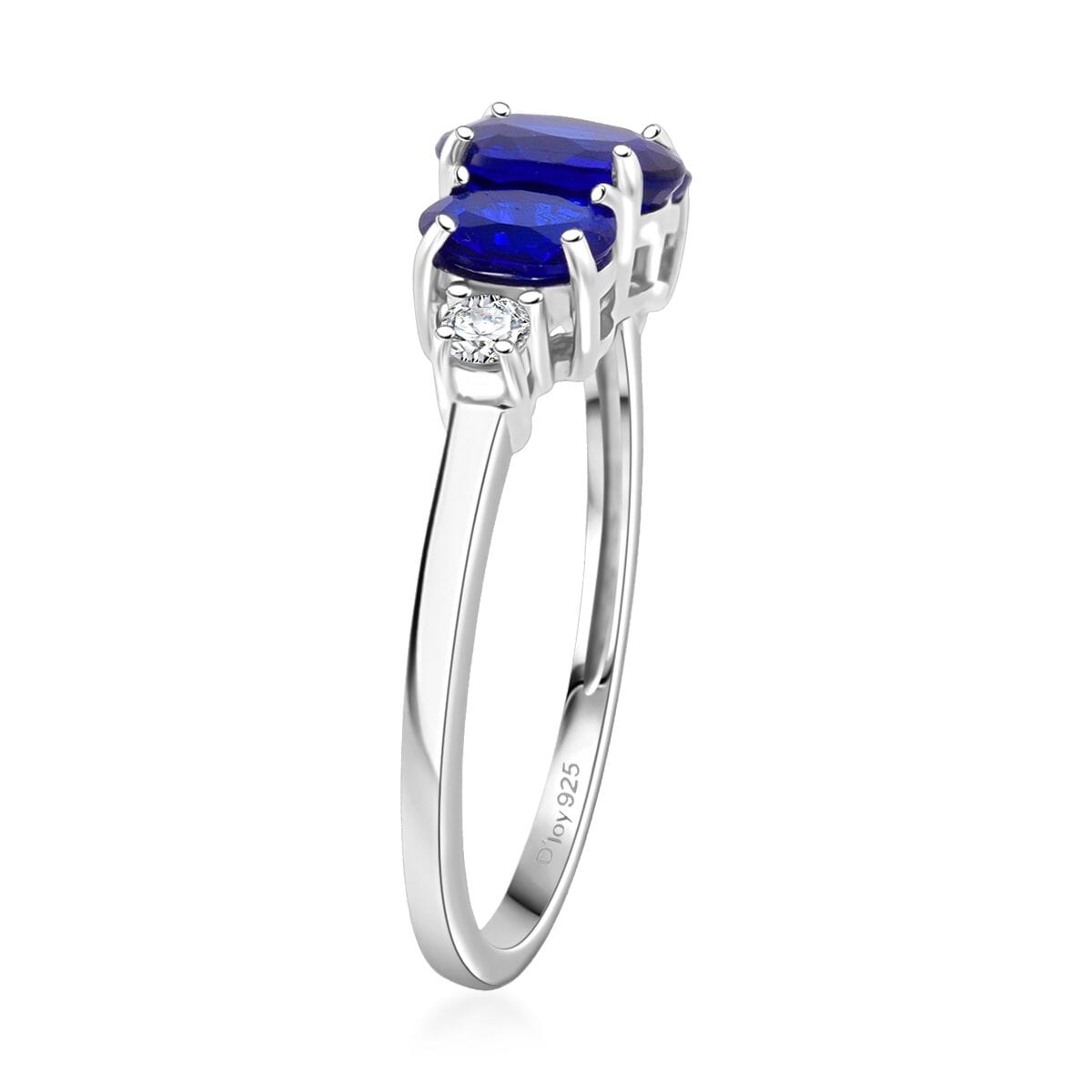 D'Joy Tanzanian Blue Spinel (DF) and Moissanite 2.00 ctw Ring in Rhodium Over Sterling Silver (Size 7.0) image number 3