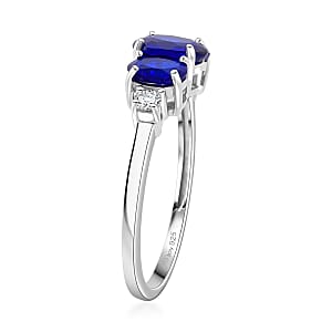 D'Joy Tanzanian Blue Spinel (DF) and Moissanite 2.00 ctw Ring in Rhodium Over Sterling Silver (Size 7.0)