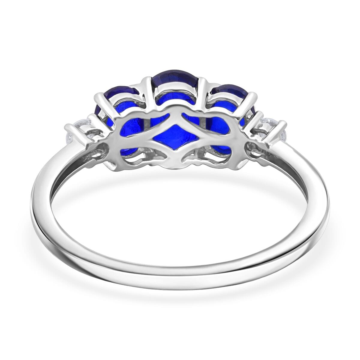 D'Joy Tanzanian Blue Spinel (DF) and Moissanite 2.00 ctw Ring in Rhodium Over Sterling Silver (Size 7.0) image number 4