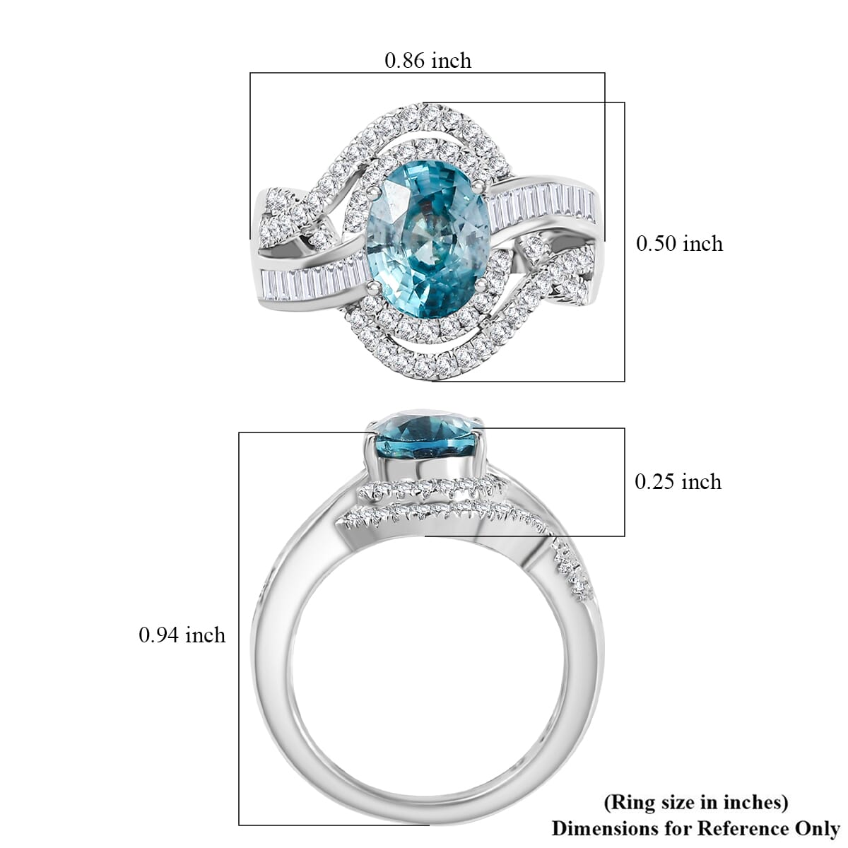 D'Joy Cambodian Blue Zircon and Moissanite 3.90 ctw Orbit Ring in Rhodium Over Sterling Silver (Size 10.0) image number 5