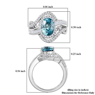D'Joy Cambodian Blue Zircon and Moissanite 3.90 ctw Orbit Ring in Rhodium Over Sterling Silver (Size 10.0)