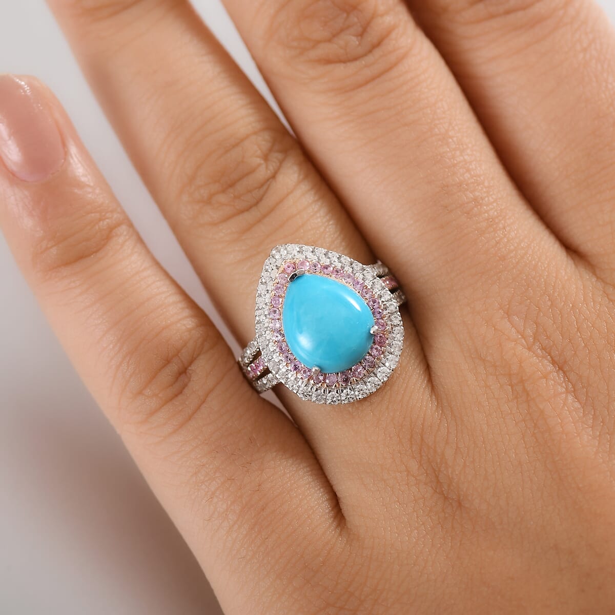 D'Joy Sleeping Beauty Turquoise and Multi Gemstone 4.90 ctw Cosmic Bloom Ring in Rhodium Over Sterling Silver (Size 10.0) image number 2