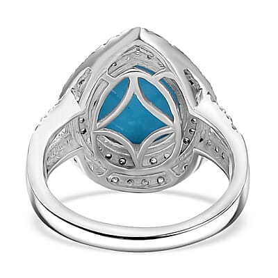 D'Joy Sleeping Beauty Turquoise and Multi Gemstone 4.90 ctw Cosmic Bloom Ring in Rhodium Over Sterling Silver (Size 10.0)