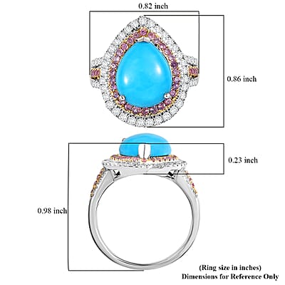 D'Joy Sleeping Beauty Turquoise and Multi Gemstone 4.90 ctw Cosmic Bloom Ring in Rhodium Over Sterling Silver (Size 10.0)