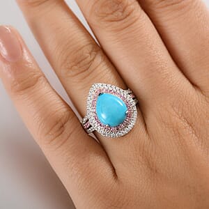 D'Joy Sleeping Beauty Turquoise and Multi Gemstone 4.90 ctw Cosmic Bloom Ring in Rhodium Over Sterling Silver (Size 6.0)