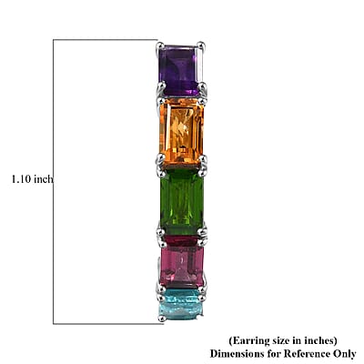 D'Joy Multi Gemstone 6.00 ctw Rainbow Hoop Earrings in Rhodium Over Sterling Silver