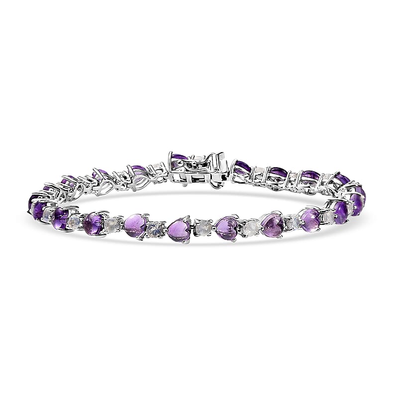 Karis African Amethyst and Rainbow Moonstone 9.85 ctw Bracelet in Platinum Bond (7.25 In)