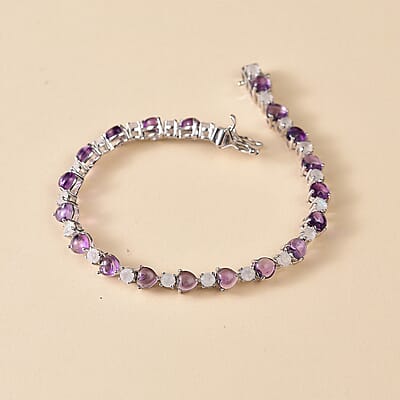 Karis African Amethyst and Rainbow Moonstone 9.85 ctw Bracelet in Platinum Bond (7.25 In)