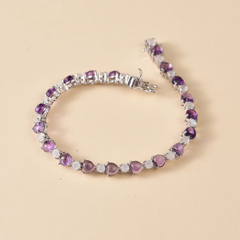Karis African Amethyst and Rainbow Moonstone 9.85 ctw Bracelet in Platinum Bond (7.25 In)