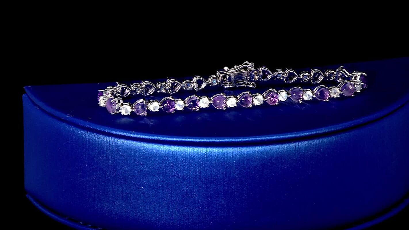 Karis African Amethyst and Rainbow Moonstone 9.85 ctw Bracelet in Platinum Bond (7.25 In)