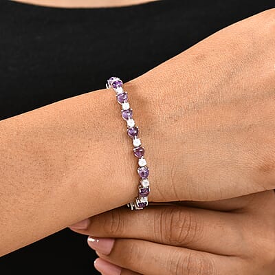 Karis African Amethyst and Rainbow Moonstone 9.85 ctw Bracelet in Platinum Bond (7.25 In)
