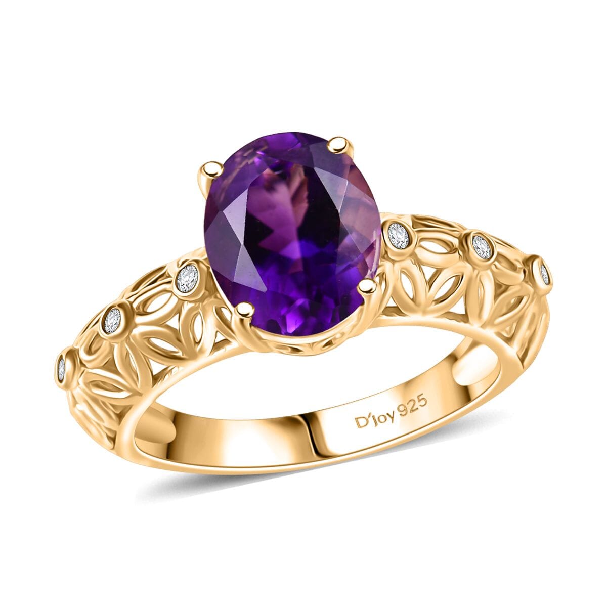 D'Joy Premium Moroccan Amethyst and Moissanite 2.65 ctw Petal Whispers Ring in 18K Vermeil Yellow Gold Over Sterling Silver (Size 10.0) image number 0