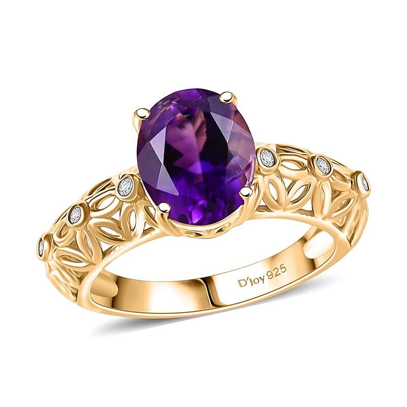 D'Joy Premium Moroccan Amethyst and Moissanite 2.65 ctw Petal Whispers Ring in 18K Vermeil Yellow Gold Over Sterling Silver (Size 10.0)