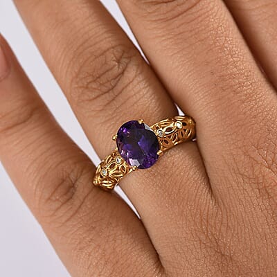 D'Joy Premium Moroccan Amethyst and Moissanite 2.65 ctw Petal Whispers Ring in 18K Vermeil Yellow Gold Over Sterling Silver (Size 10.0)